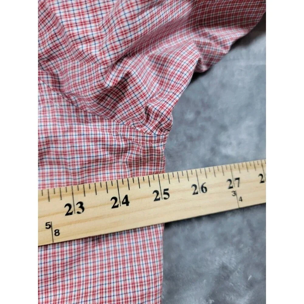 Banana Republic Shirt Men XL Pearl Snap Western Long Sleeve red blue micro plaid